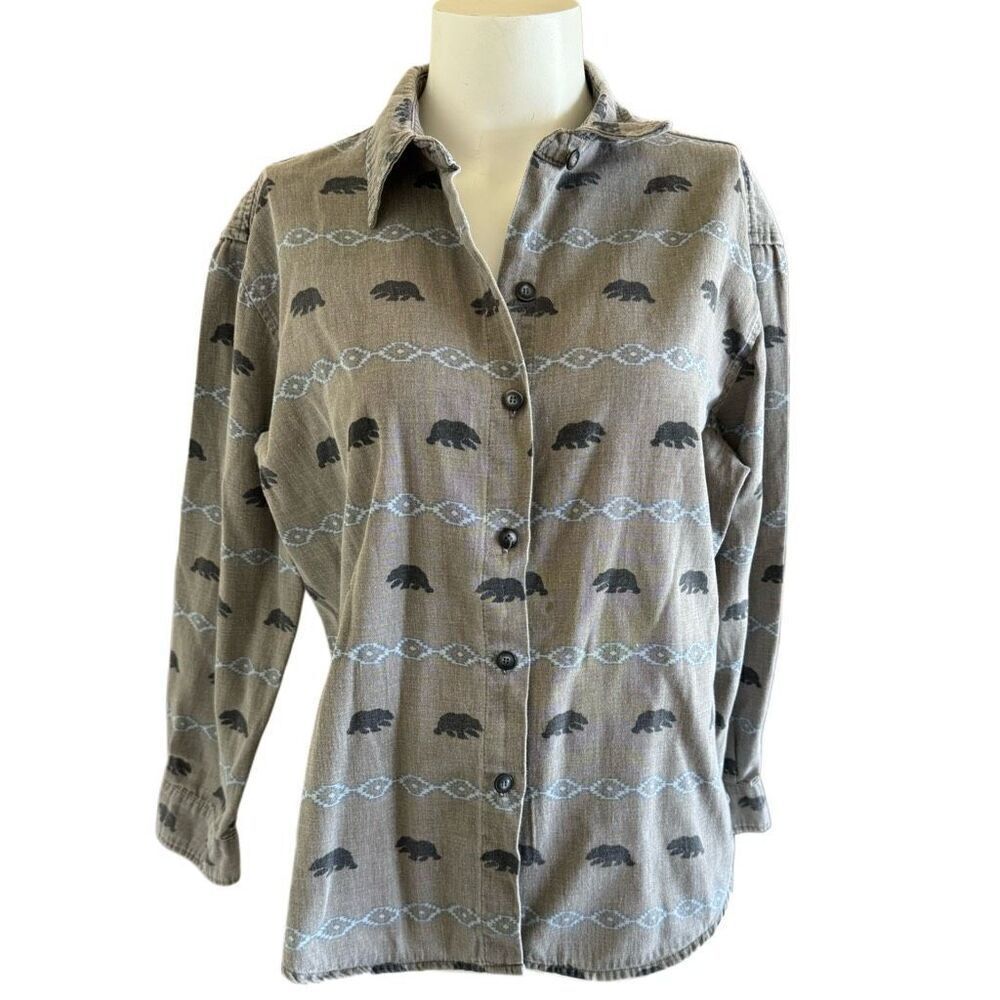 True Grit Women’s L Mesa Bear Colorado button up shirt 100% cotton geometric wes